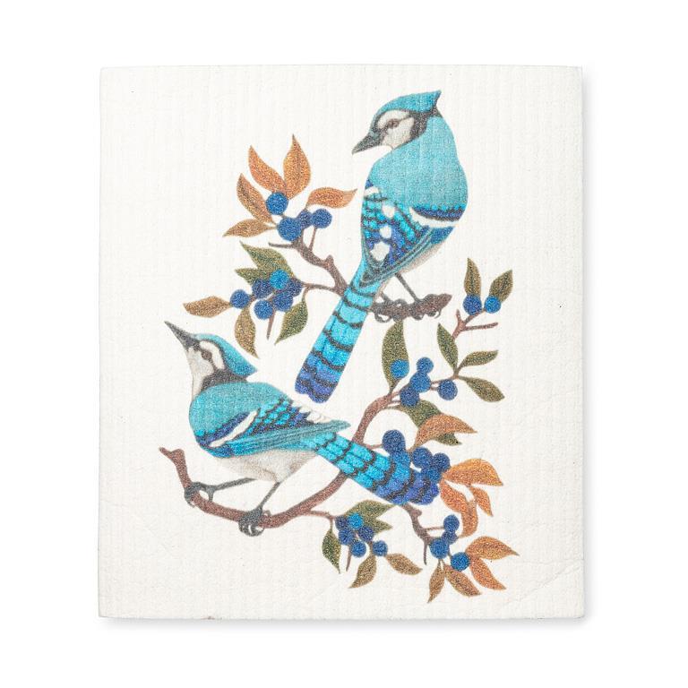 Blue Jays & Berries Swedish Dishcloth