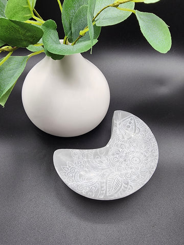 Carved selenite moon bowl