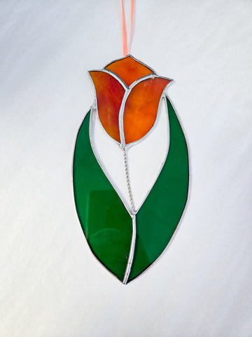 Handcrafted #30 Orange Tulip Stained Glass