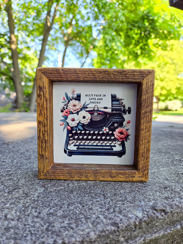 4x4 mini Sublimated sign floral typewriter sign.