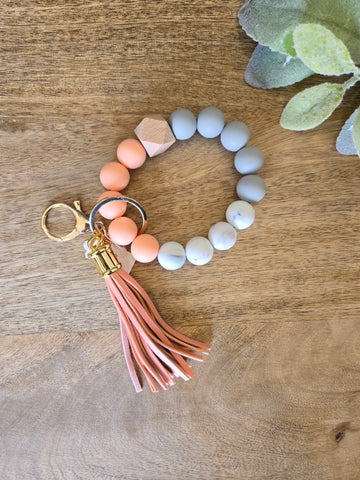 Silicone Wristlet -  Coral, Grey ,Marble Beads