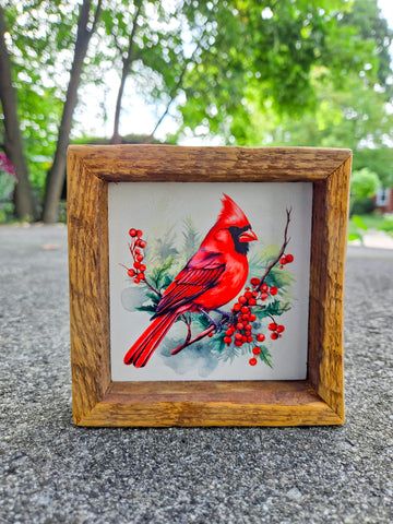 4x4 mini Sublimated Cardinal berry branch sign.