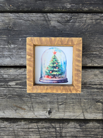 4x4 Sublimated Vintage tree snow globe sign.