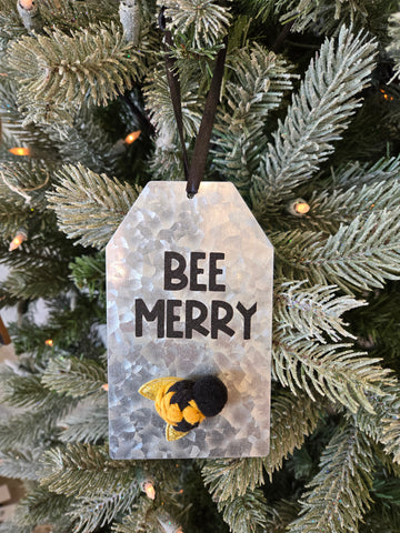 Bee Merry Metal Tag Ornament