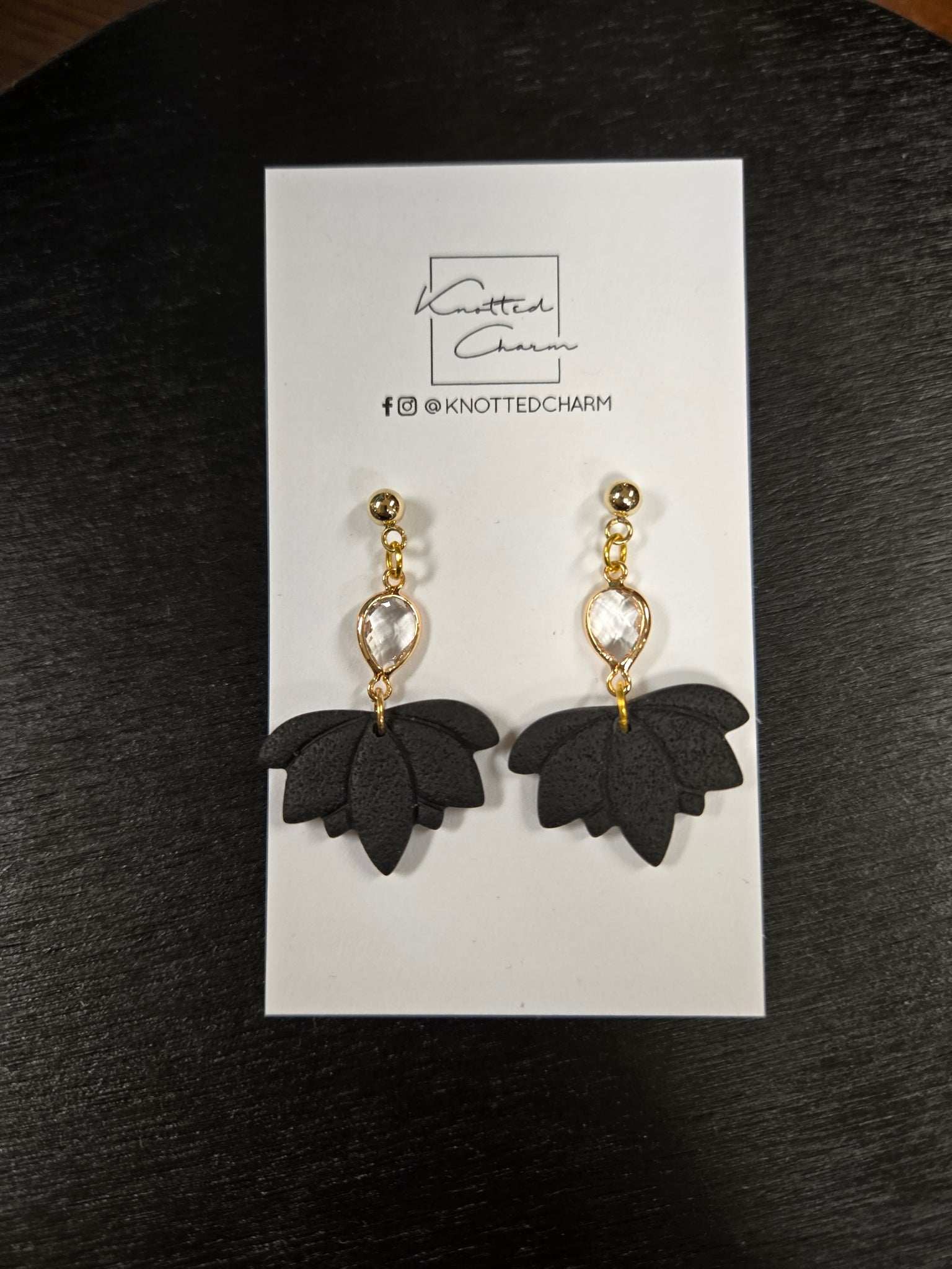 Black lotus Dangle Earrings- Black