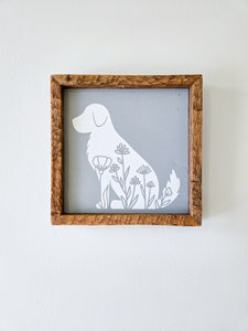 9x9 floral dog sign -gray