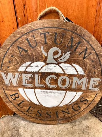 Welcome Autumn Blessings Door Round