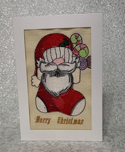 Embroidered Christmas Cards - Santa Stocking