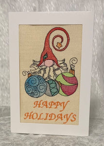 Embroidered Christmas Cards - Gnome with Ornaments