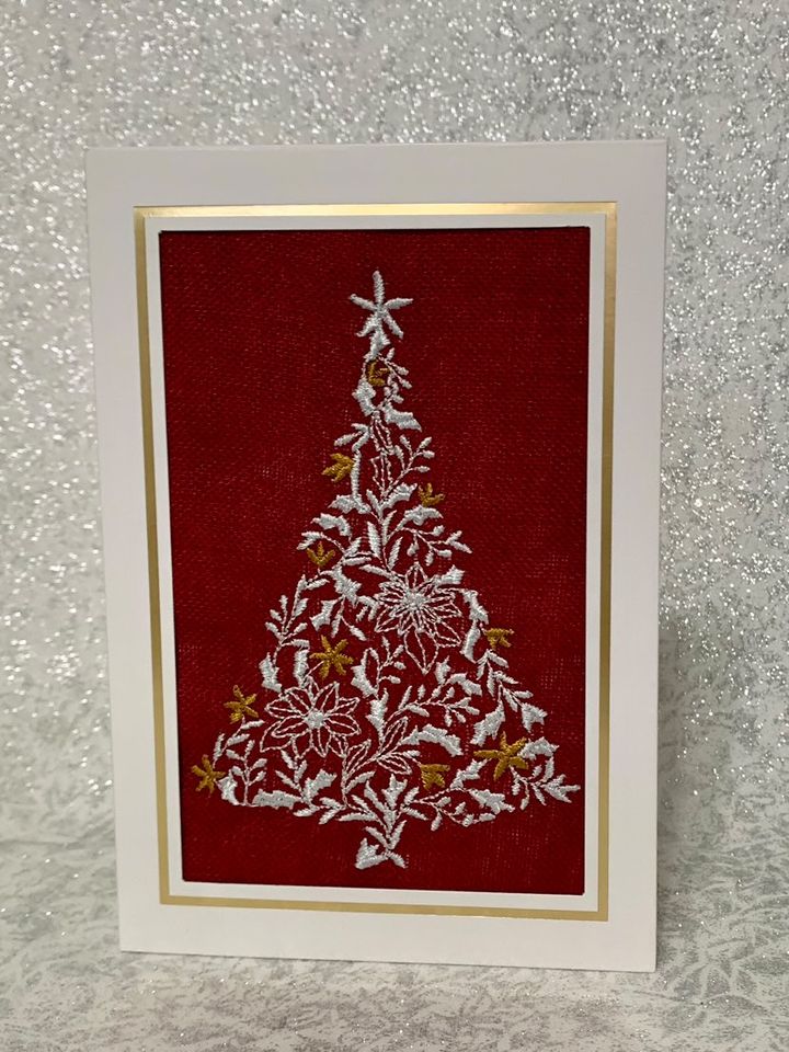 Embroidered Christmas Cards - White Christmas Tree