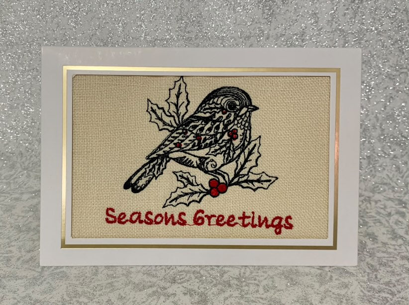 Embroidered Christmas Cards - Bird Seasons Greetings