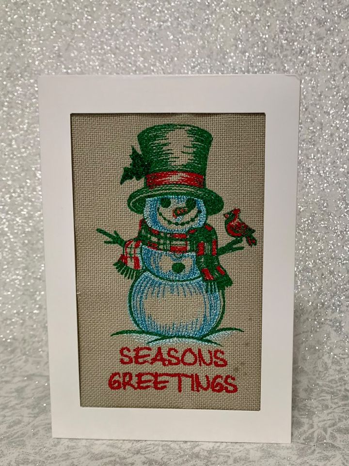 Embroidered Christmas Cards - Snowman