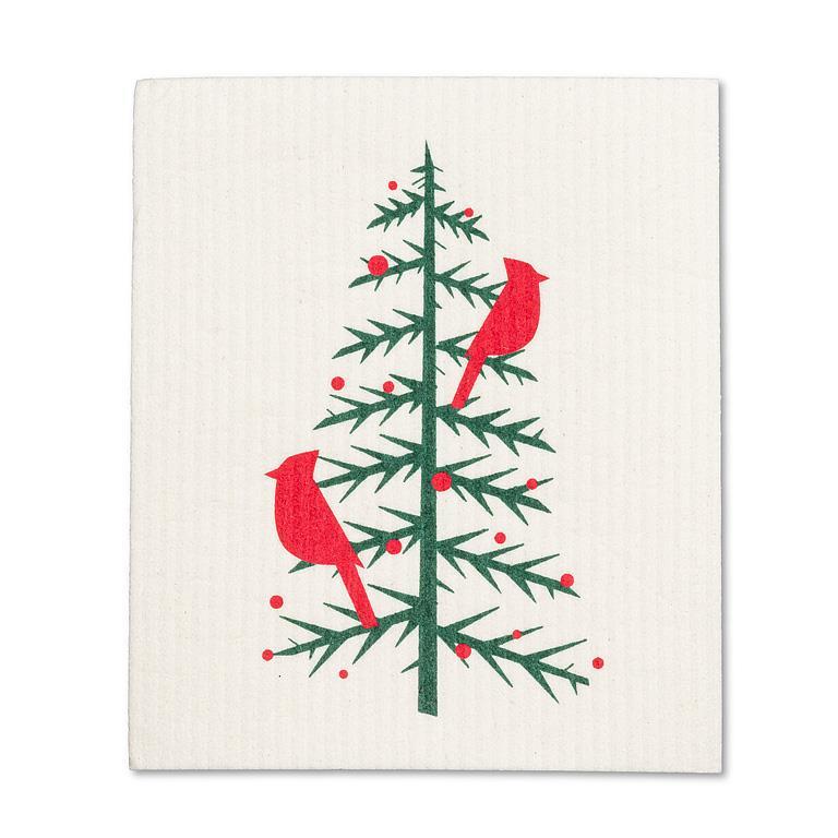 Cardinals in Tree Swedish Dishcloth - One Tree