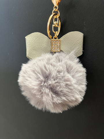 Bow Puff Key Chain- Grey