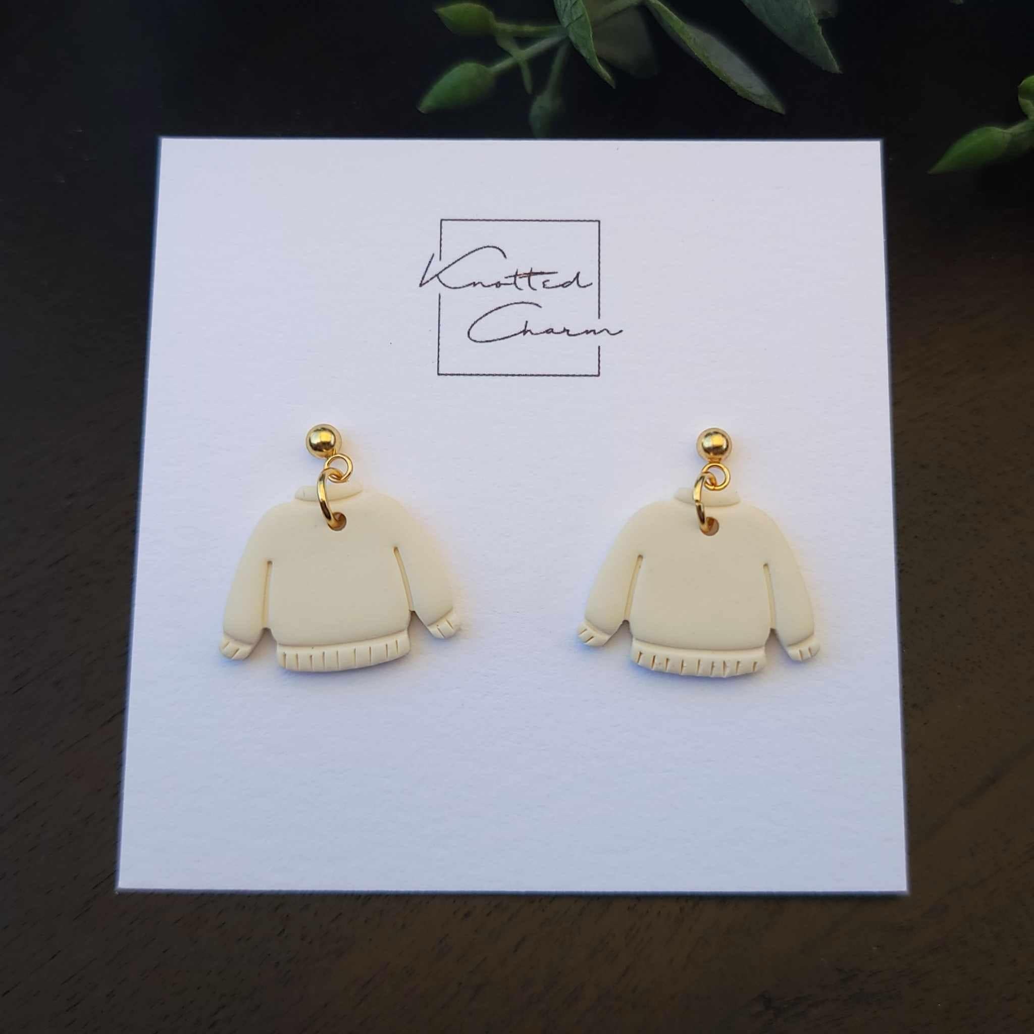 Sweater Earrings- Cream