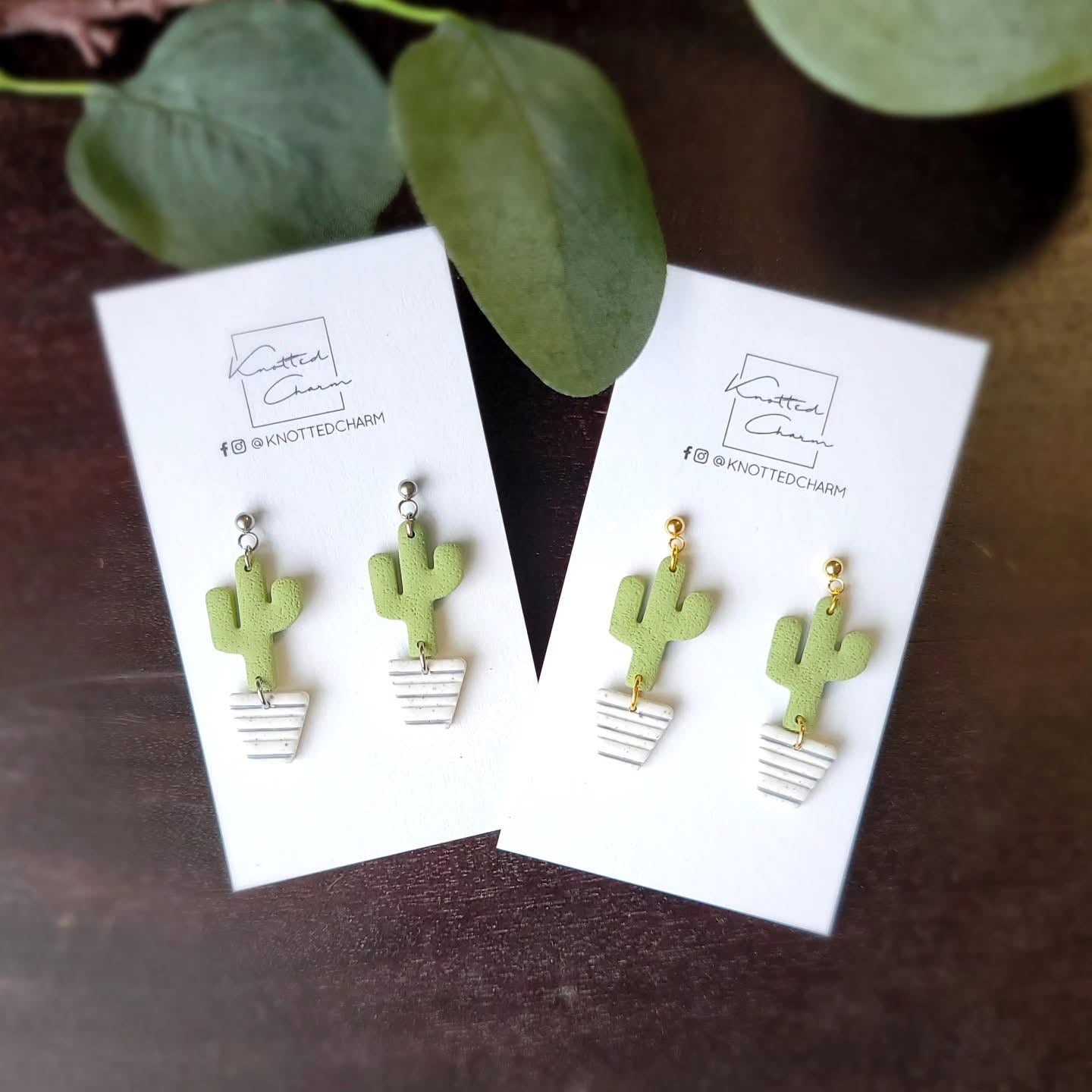 3 Armed Cactus Dangle Earring - Gold Stud