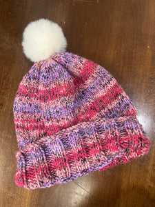 Adult Hat W/ Fur pompom - Pink, Purple