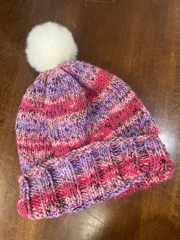 Adult Hat W/ Fur pompom - Pink, Purple