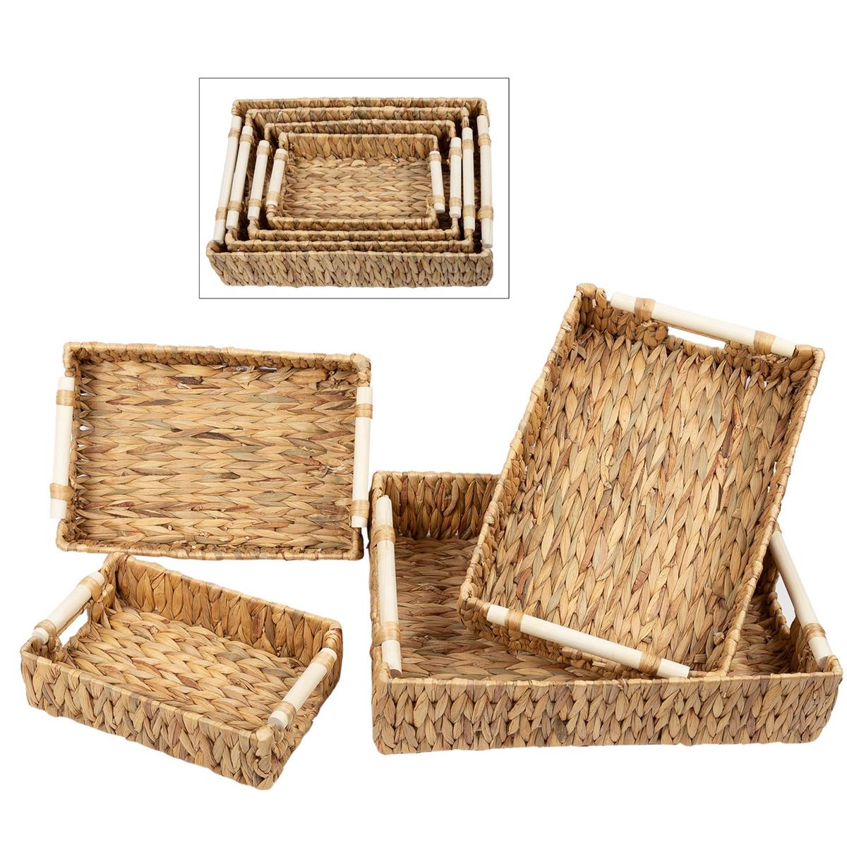 Water Hyacinth Tray w/ Wood Handle - M