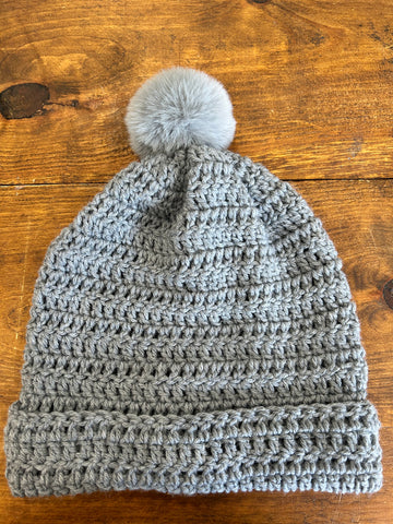 Adult Hat W/Pom Pom - Grey