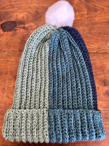 Adult Hat W/Pom Pom - Green/Blue