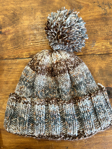 Adult Hat W/ Pom Pom - Multi Brown