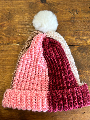 Adult Hat W/Pom Pom - Burgundy/Pink