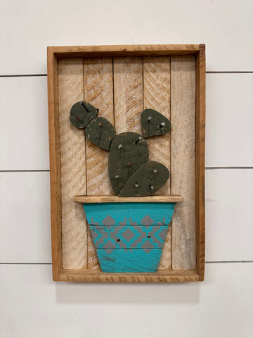 Cactus Lath Art- Teal Pot