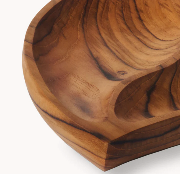 Divided Heart Wooden Shallow Bowl