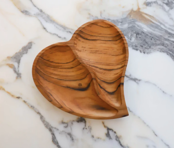 Divided Heart Wooden Shallow Bowl