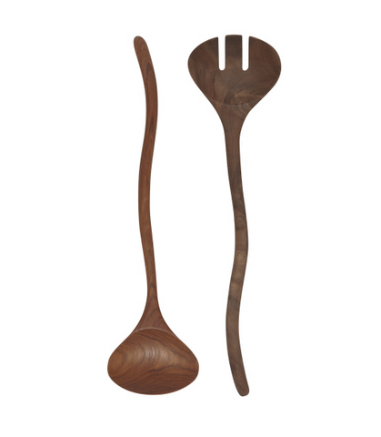 Teak Wood Wavy Salad Servers - Set of 2