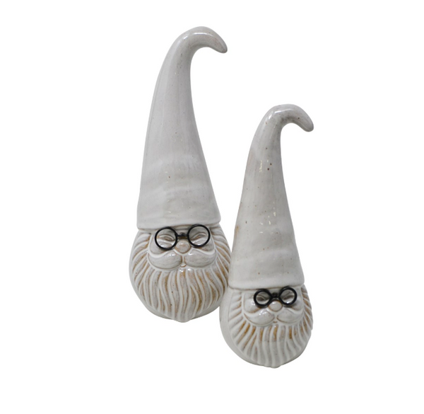 Ceramic White Glazed Gnome w/Glasses- Small