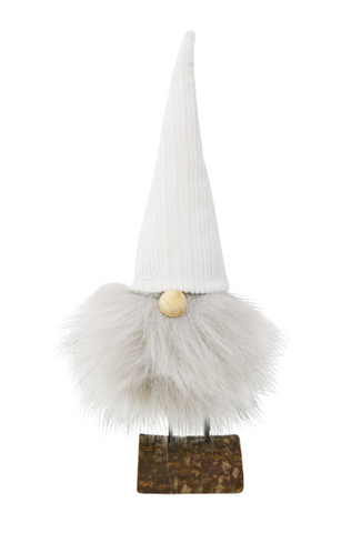 Tall White Hat Gnome w/Wood Base