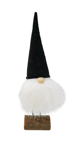 Tall Black Hat Gnome w/Wood Base