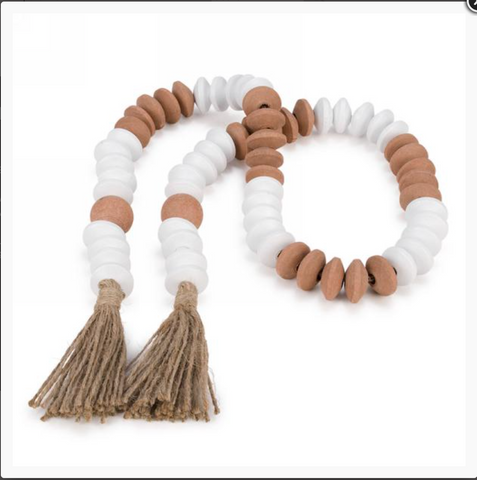 White & Natural Bead Garland With Tassel