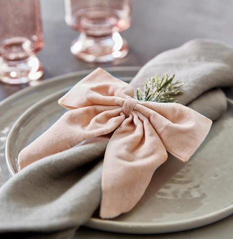 Velvet Bow Napkin Ties - Blush - Set of 4